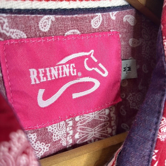 REINING Rodeo Show Western Equestrian Wear Bandana Print Snap Button Blouse - Picture 9 of 12